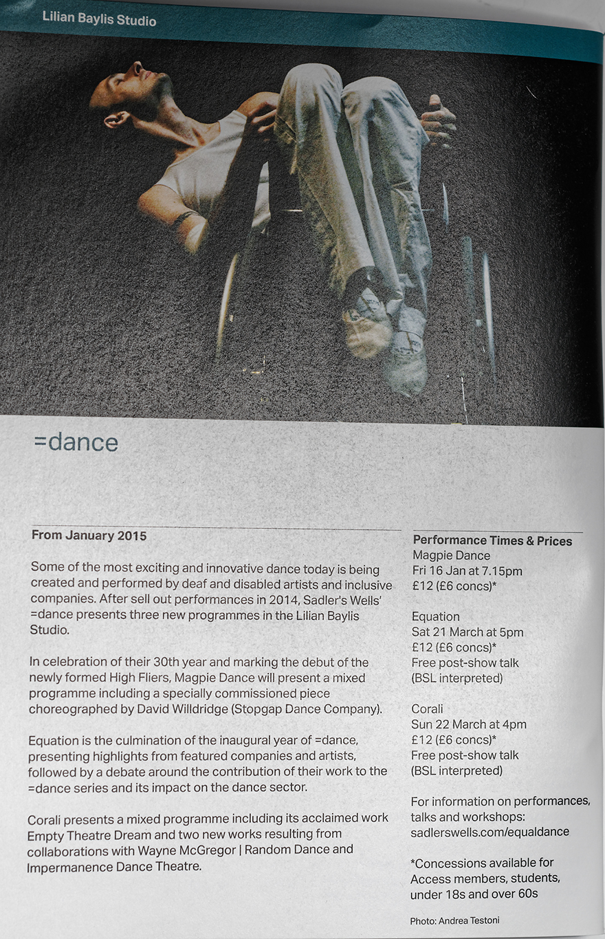 Inside Sadler’s Wells brochure =Dance season 2015